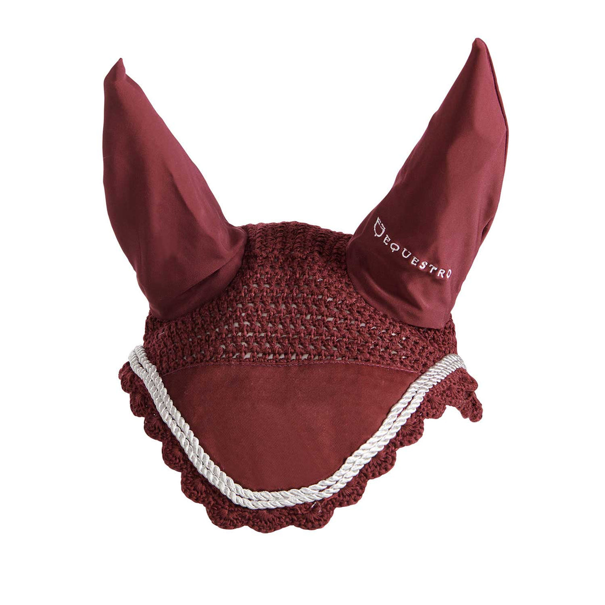 Equestro Knitted Fly Veil With Cordura Fabric #colour_burgundy