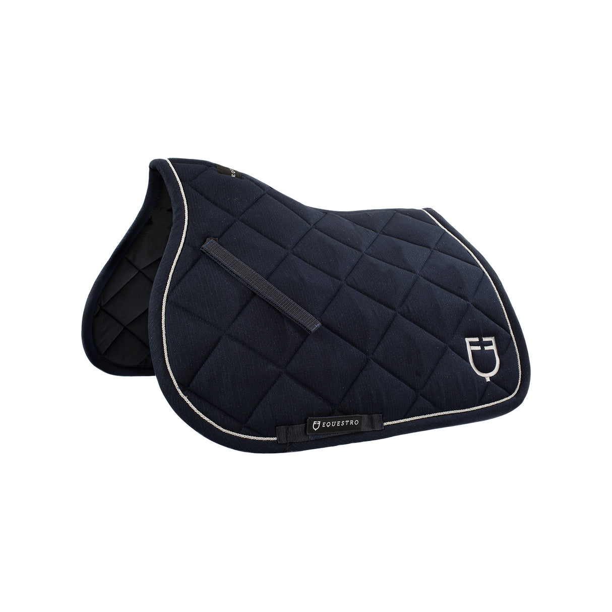 Equestro Jumping Saddle Pad In Cotton With Trimmings With Logo #colour_blue