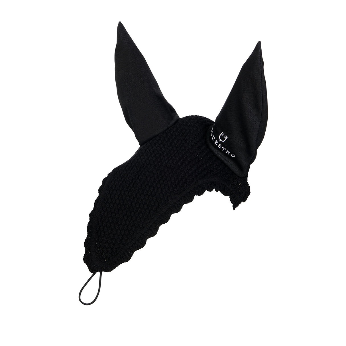 Equestro Knitted Fly Veil With Elastic Front Strap #colour_black