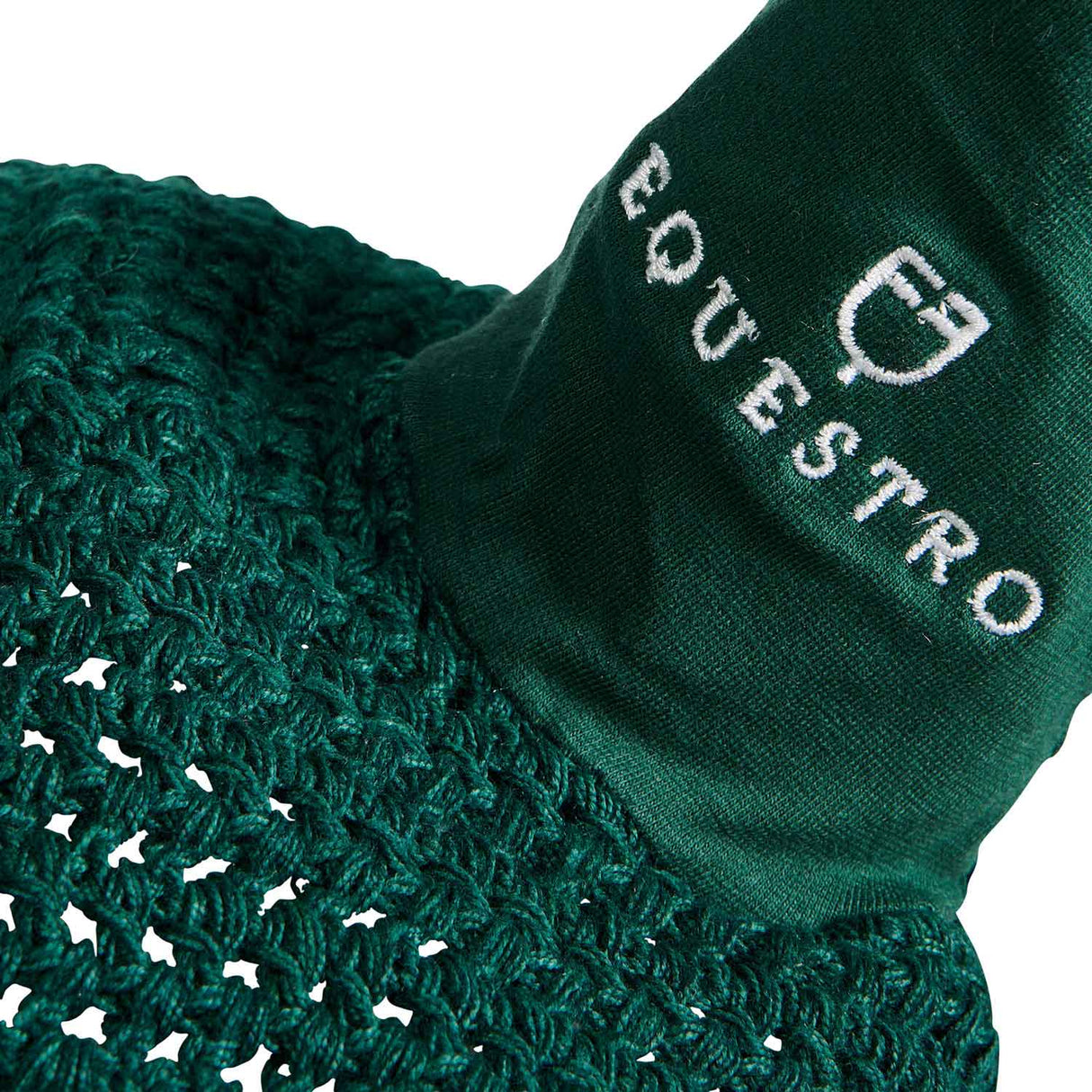 Equestro Knitted Fly Veil With Elastic Front Strap #colour_green