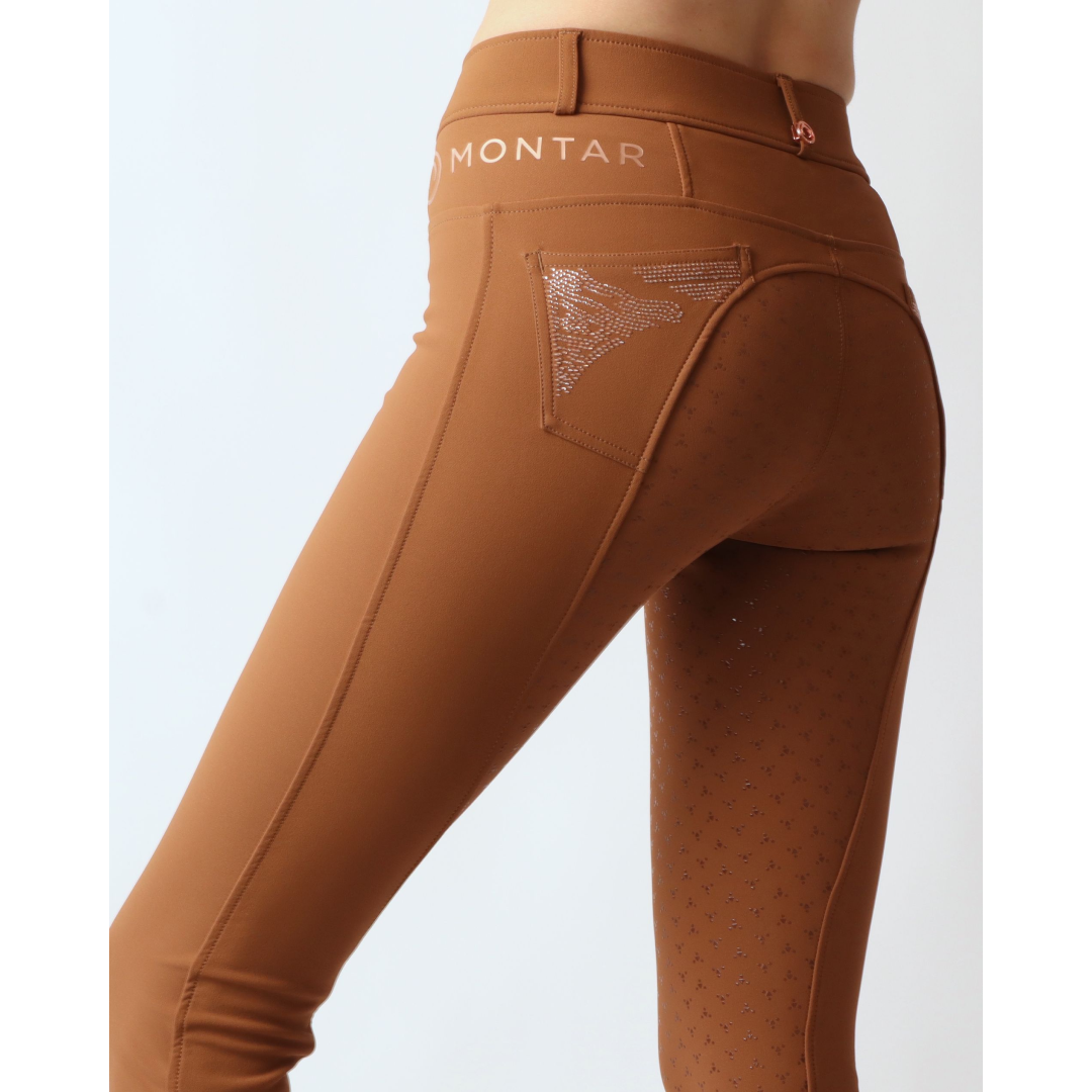 Montar Rosa Full Grip Breeches With Rosegold Crystals #colour_toffee
