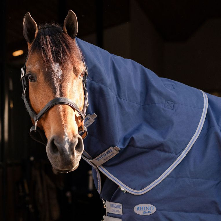 Horseware Ireland Rhino 100g Stable Hood #colour_navy-titanium-grey-classic-blue