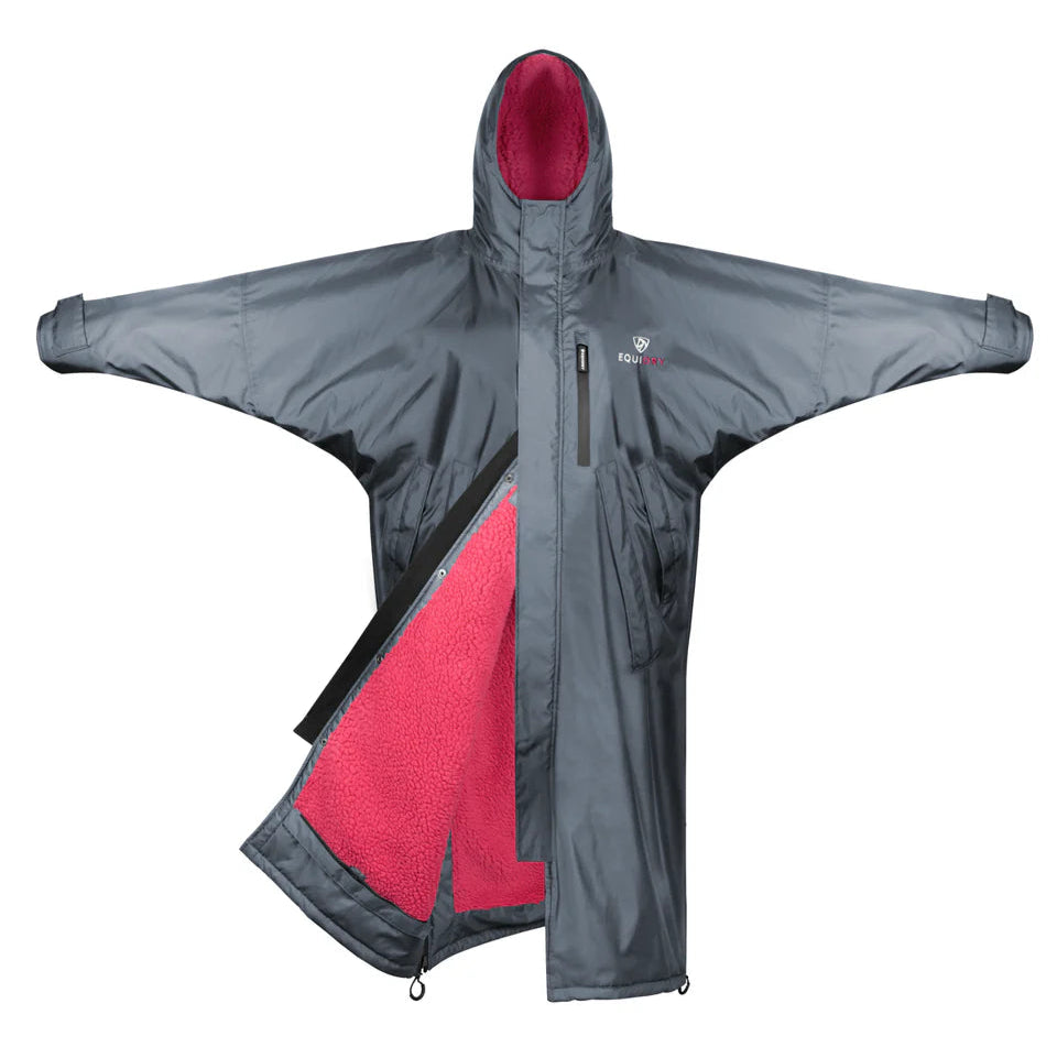 EQUIDRY Women's Thick Fleece Evolution Fixed Hood #colour_grey-peacock-pink