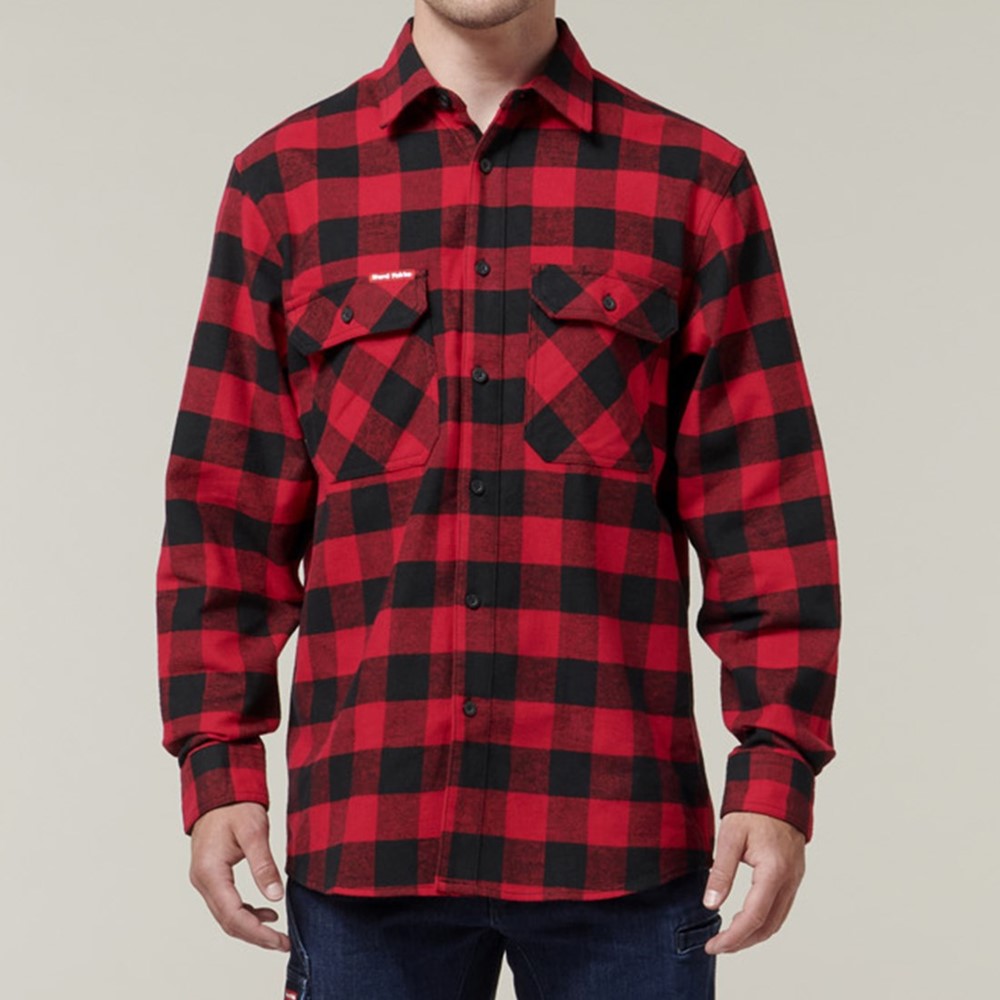 Hard Yakka Long Sleeve Check Flannel Shirt #colour_red