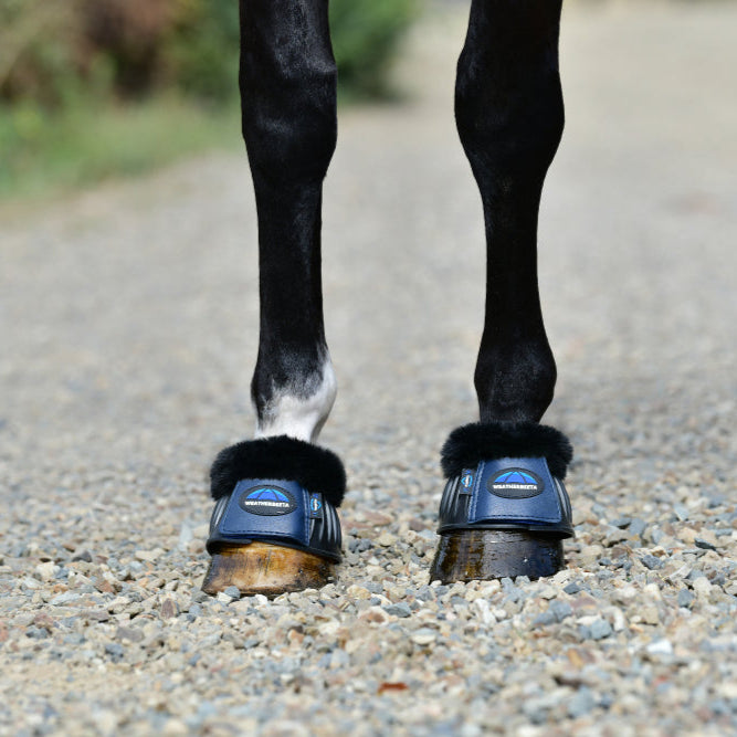 Weatherbeeta Tough-Tec Prime Fleece Trim Rubber Bell Boots #colour_black-navy