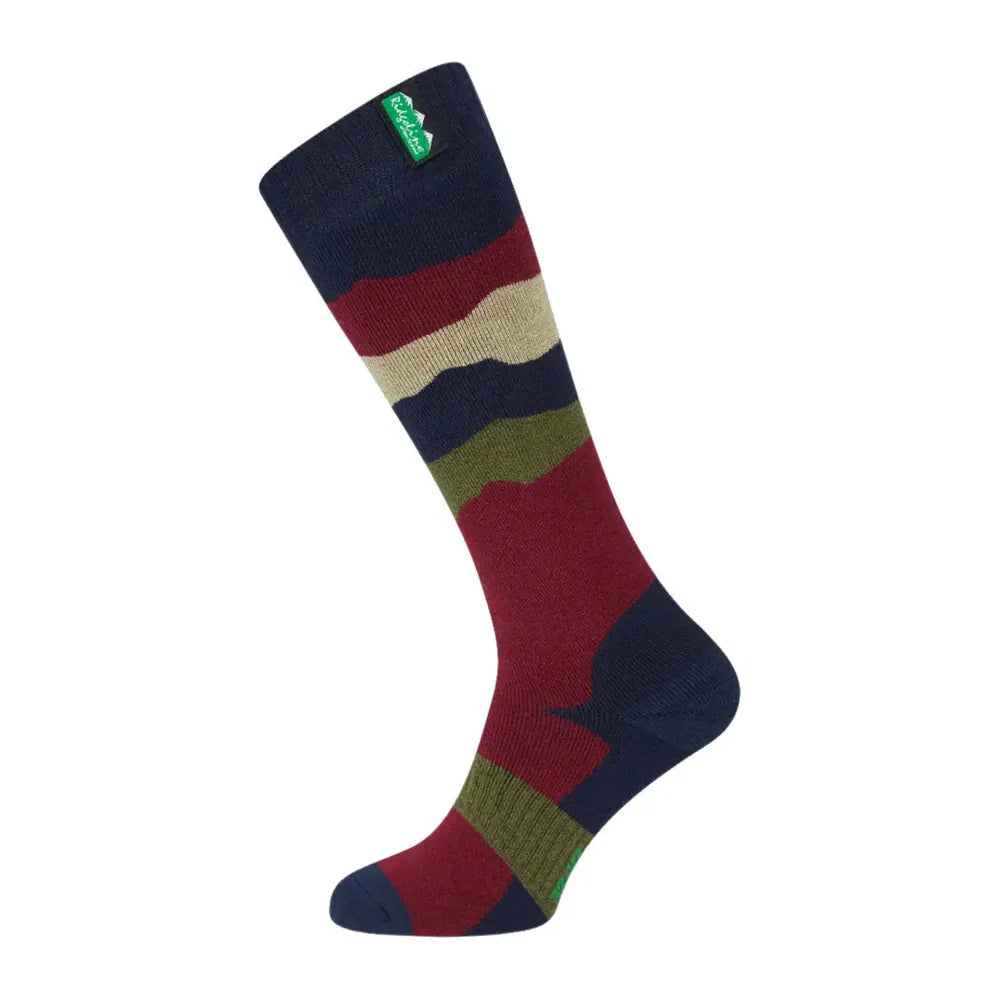 Ridgeline Merino Wool Full Length Socks #colour_navy-stripes