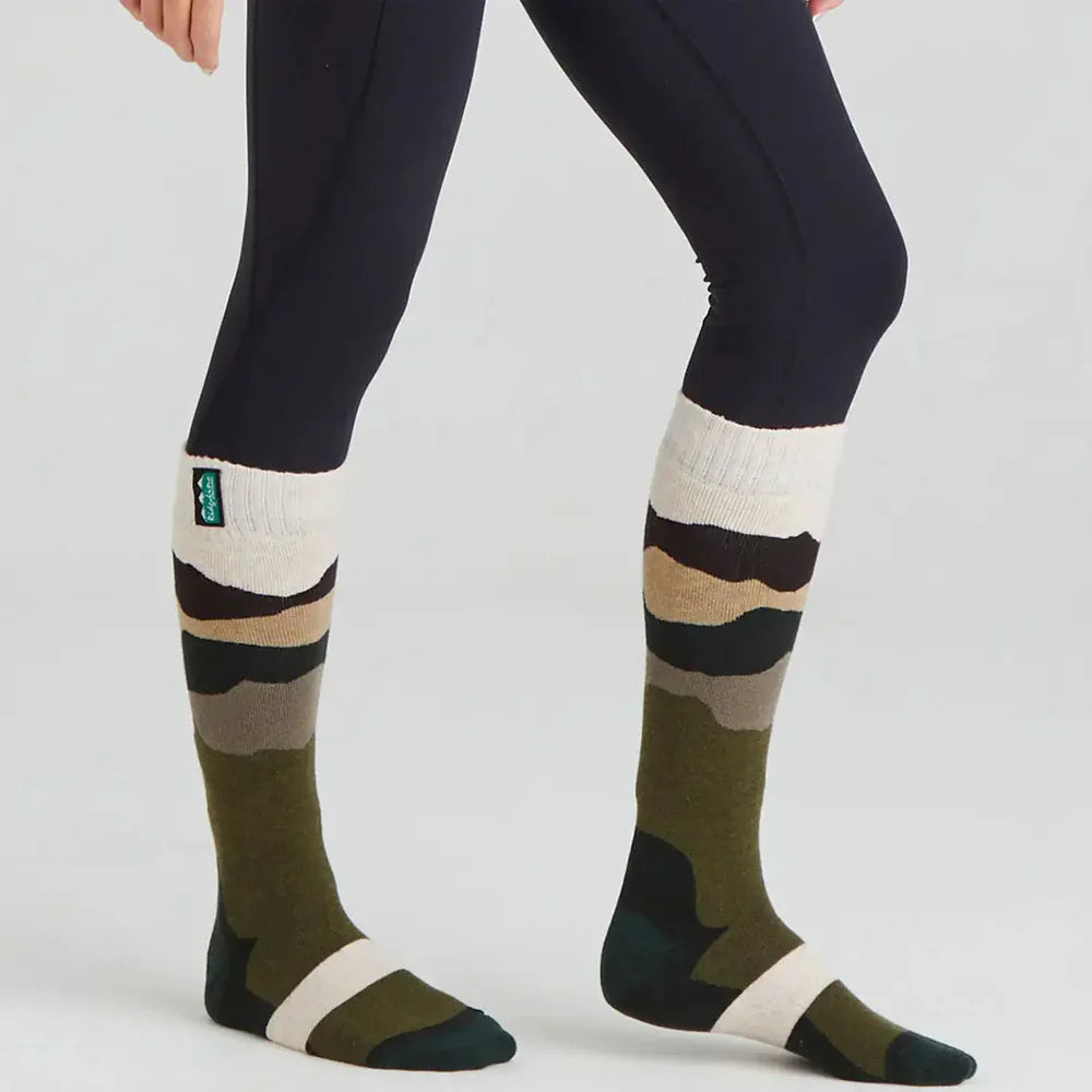 Ridgeline Merino Wool Full Length Socks #colour_olive-stripes