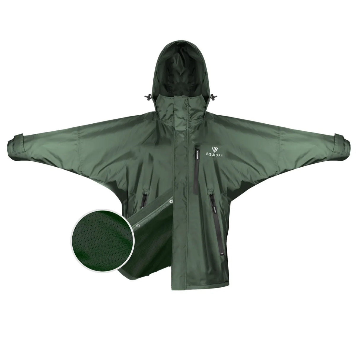 EQUIDRY Women's Shortie Mesh Lining Mac #colour_black-forest-green