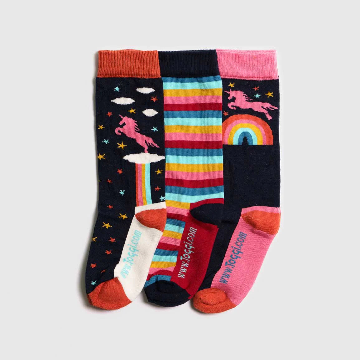 Toggi Rainbow Unicorn Children's Socks 3 Pack #colour_navy-ornge