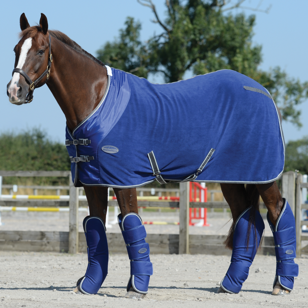 Weatherbeeta 1200D Wide Tab Long Travel Boots #colour_dark-blue-grey-white