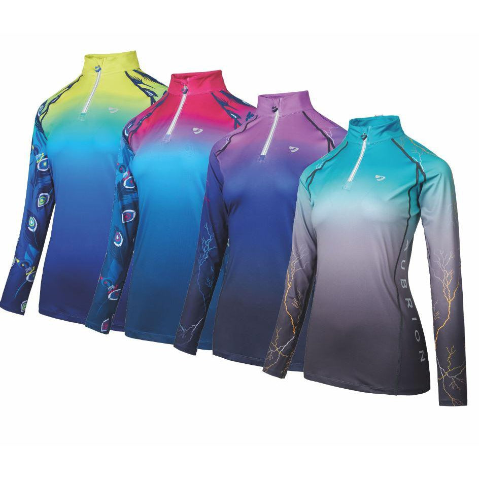 Shires Aubrion Hyde Park Ladies Cross Country Shirt #colour_lime-peacock