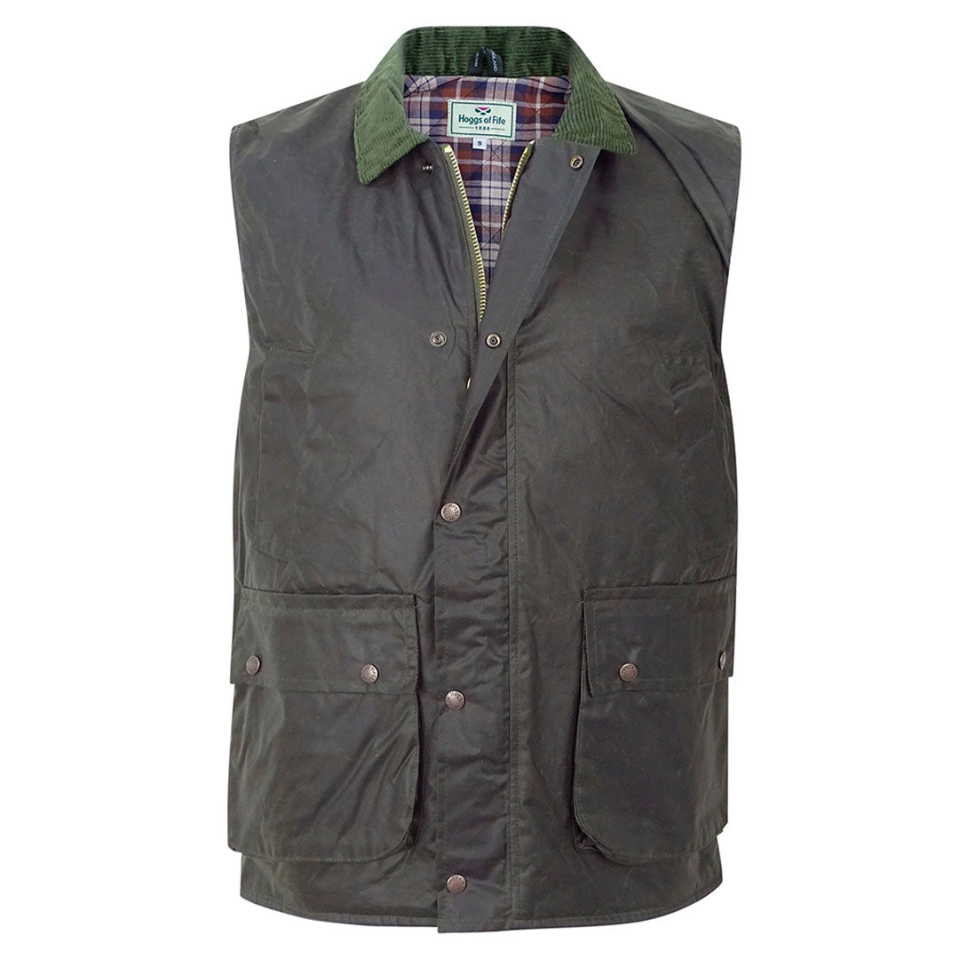 Hoggs of Fife Men's Padded Waxed Waistcoat #colour_olive