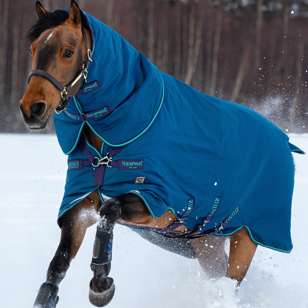 Horseware Ireland Rhino Plus Turnout Lite 100g #colour_navy-grey-aqua