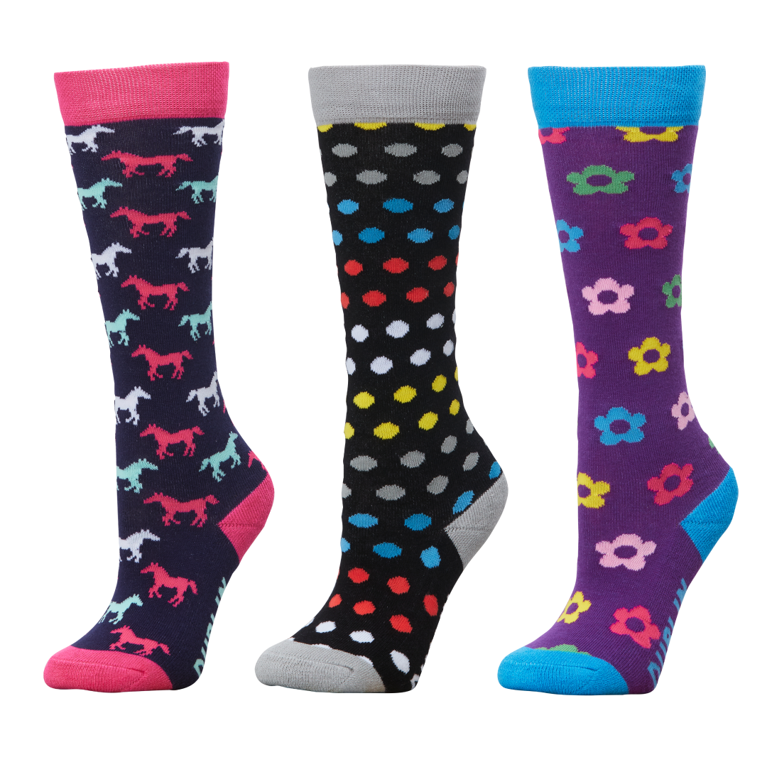 Dublin 3 Pack Socks Childs #colour_ink-navy-horses