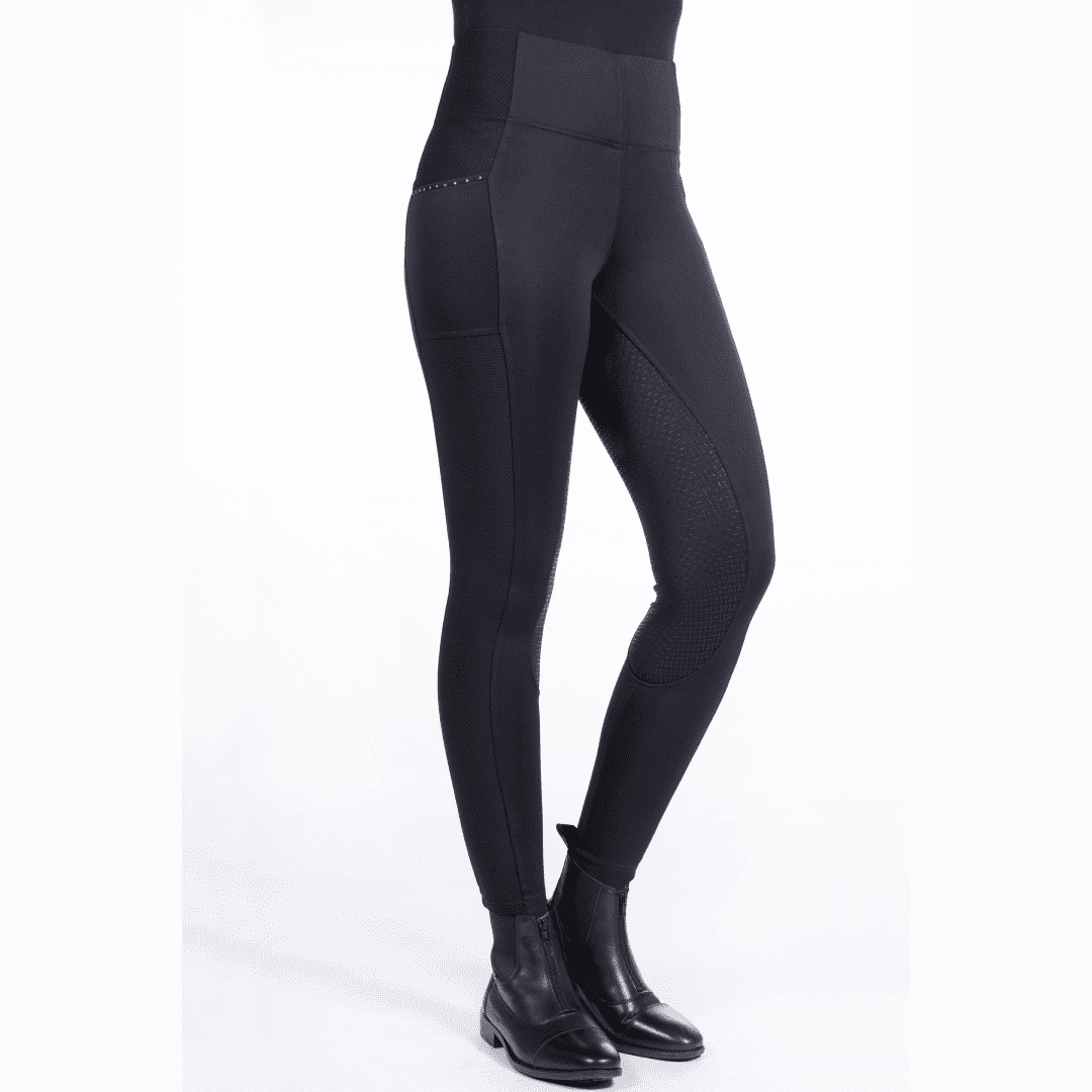 HKM Mesh Style Silicone Full Seat Riding Leggings #colour_black