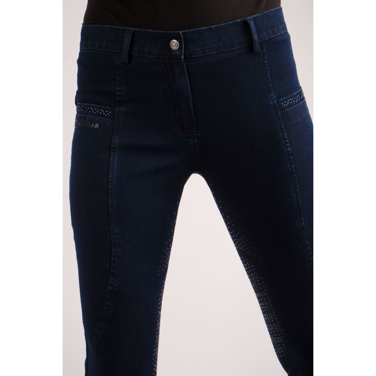 Montar Junior Crystal Detail Full Grip Adjustable Breeches #colour_denim