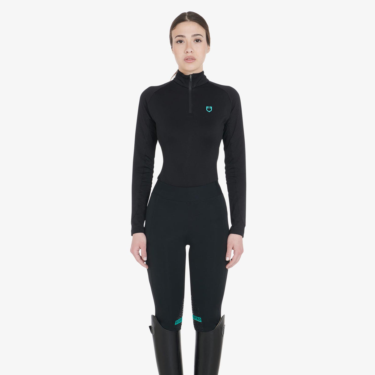 Equestro Women's Slim Fit Long Sleeve Base Layer #colour_black