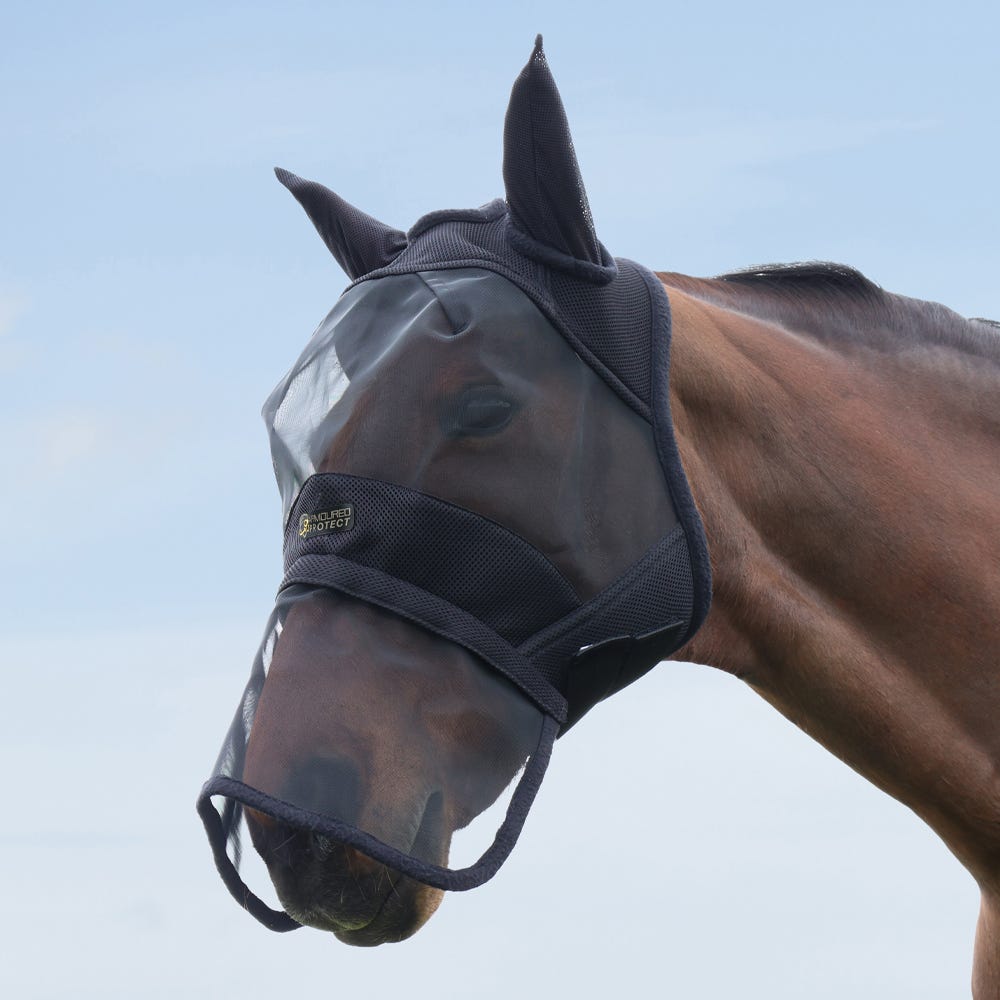 Hy Equestrian Armoured Protect Full Mask with Ears and Nose #colour_black