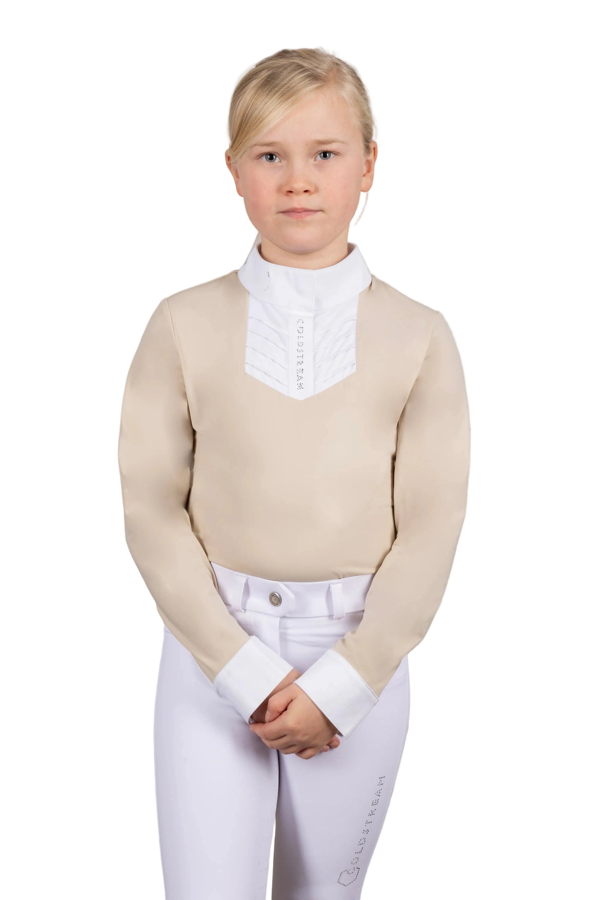 Coldstream Next Generation Long Sleeve Roslin Ruffled Crystal Show Shirt #colour_latte