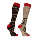 Hy Equestrian Thelwell Collection Comic Chaos Socks Pack of 2 [Taupe/Red] [Adult 4-8]