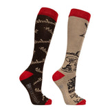 Hy Equestrian Thelwell Collection Comic Chaos Socks Pack of 2 [Taupe/Red] [Adult 4-8]