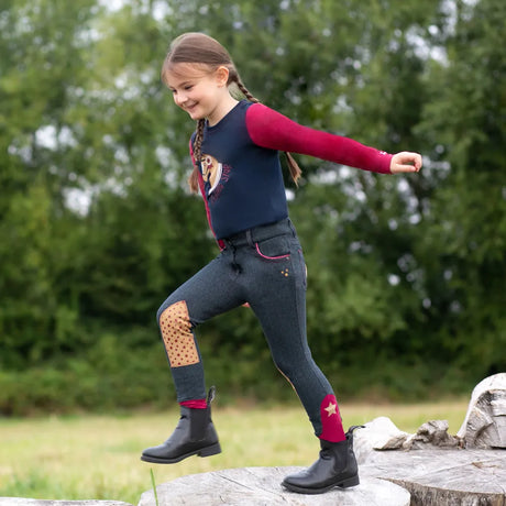Riding Star Collection Denim Jodhpurs by Little Rider #colour_navy-burgundy