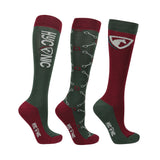 HYCONIC Pattern Socks by Hy Equestrian Pack of 3 #colour_green-purple