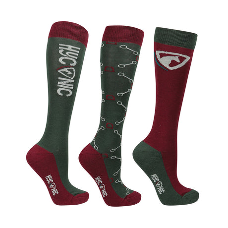 HYCONIC Pattern Socks by Hy Equestrian Pack of 3 #colour_green-purple