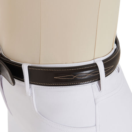 Equestro Leather Belt With Handcrafted Embroidery #colour_brown