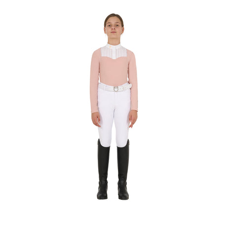 Equestro Girls' Slim Fit Competiton Polo Shirt Rhinestones #colour_pink