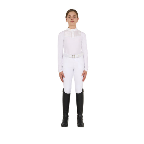 Equestro Girls' Slim Fit Competiton Polo Shirt Rhinestones #colour_white