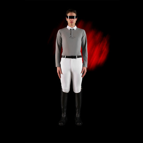 Equestro Equestro Ridertechnology Men's Competition Polo Shirt Long Sleeves And Buttons #colour_grey
