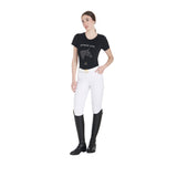 Equestro Women's Slim Fit T-Shirt Horse Life With Rhinestone #colour_black