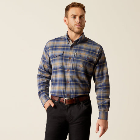 Ariat Men's Rebar Flannel DuraStretch Long Sleeve Work Shirt #colour_navy-khaki