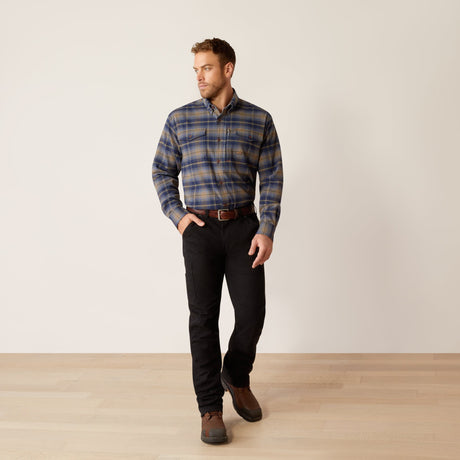 Ariat Men's Rebar Flannel DuraStretch Long Sleeve Work Shirt #colour_navy-khaki