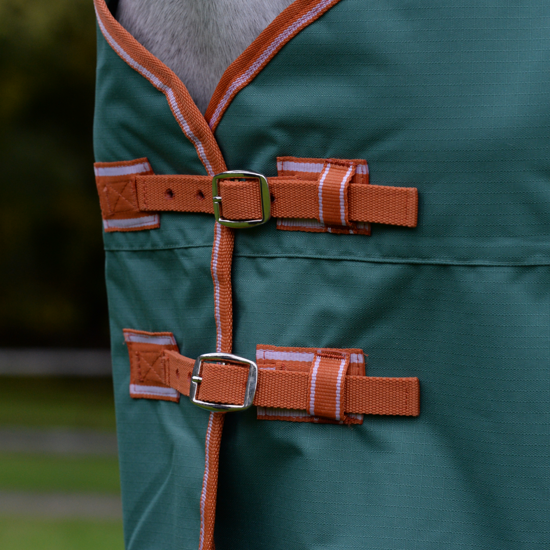 Weatherbeeta Comfitec Tyro Standard Neck Medium Turnout Rug #colour_green-burnt-orange-white