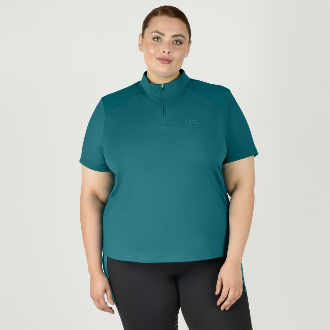 Dublin Ladies Curve Tabby Short Sleeve Riding Top #colour_deep-lake