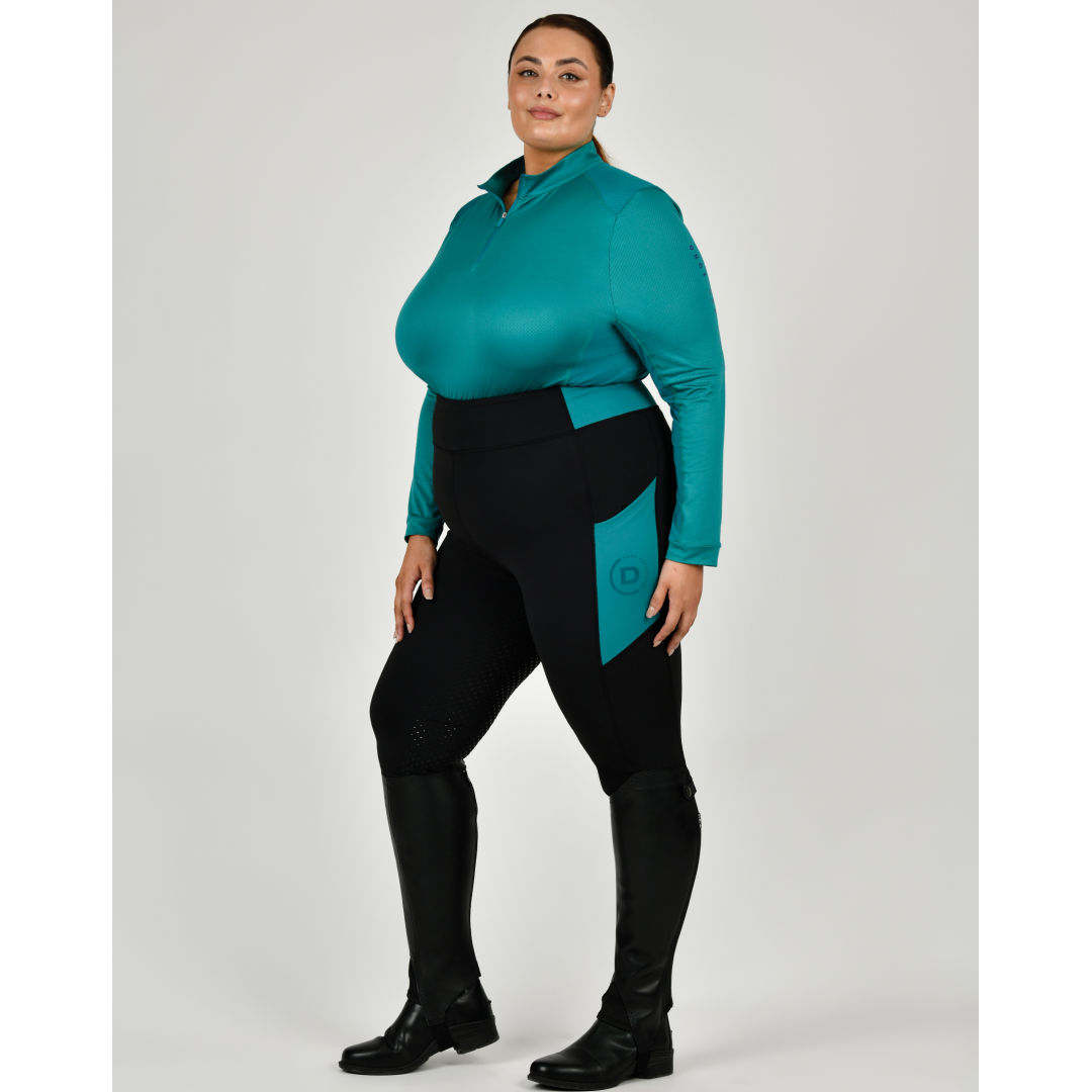 Dublin Ladies Curve Everyday Riding Tights #colour_black-deep-lake