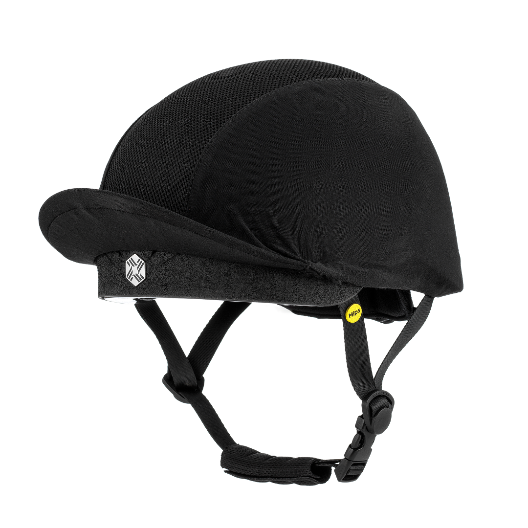 Charles Owen EQx Phoenix with MIPS Jockey Skull Helmet #colour_black-silver