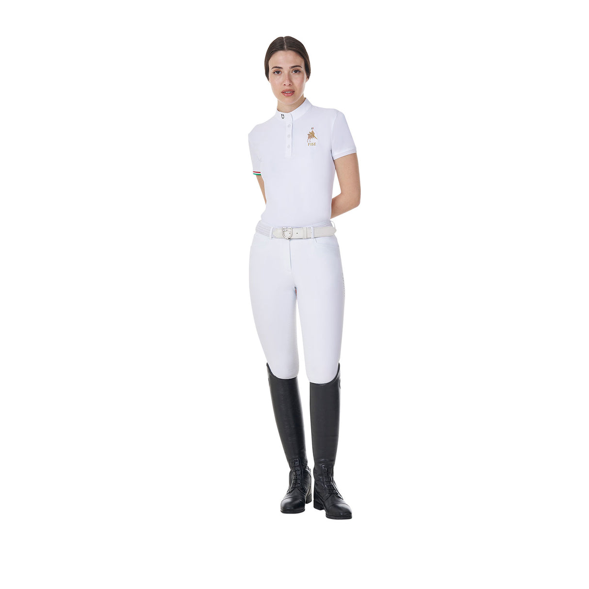 Equestro Women's Slim Fit Competition Polo Shirt Equestro X Fise #colour_white