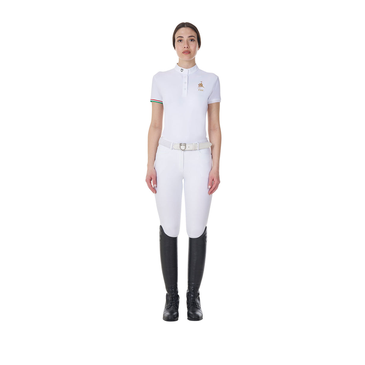 Equestro Women's Slim Fit Competition Polo Shirt Equestro X Fise #colour_white