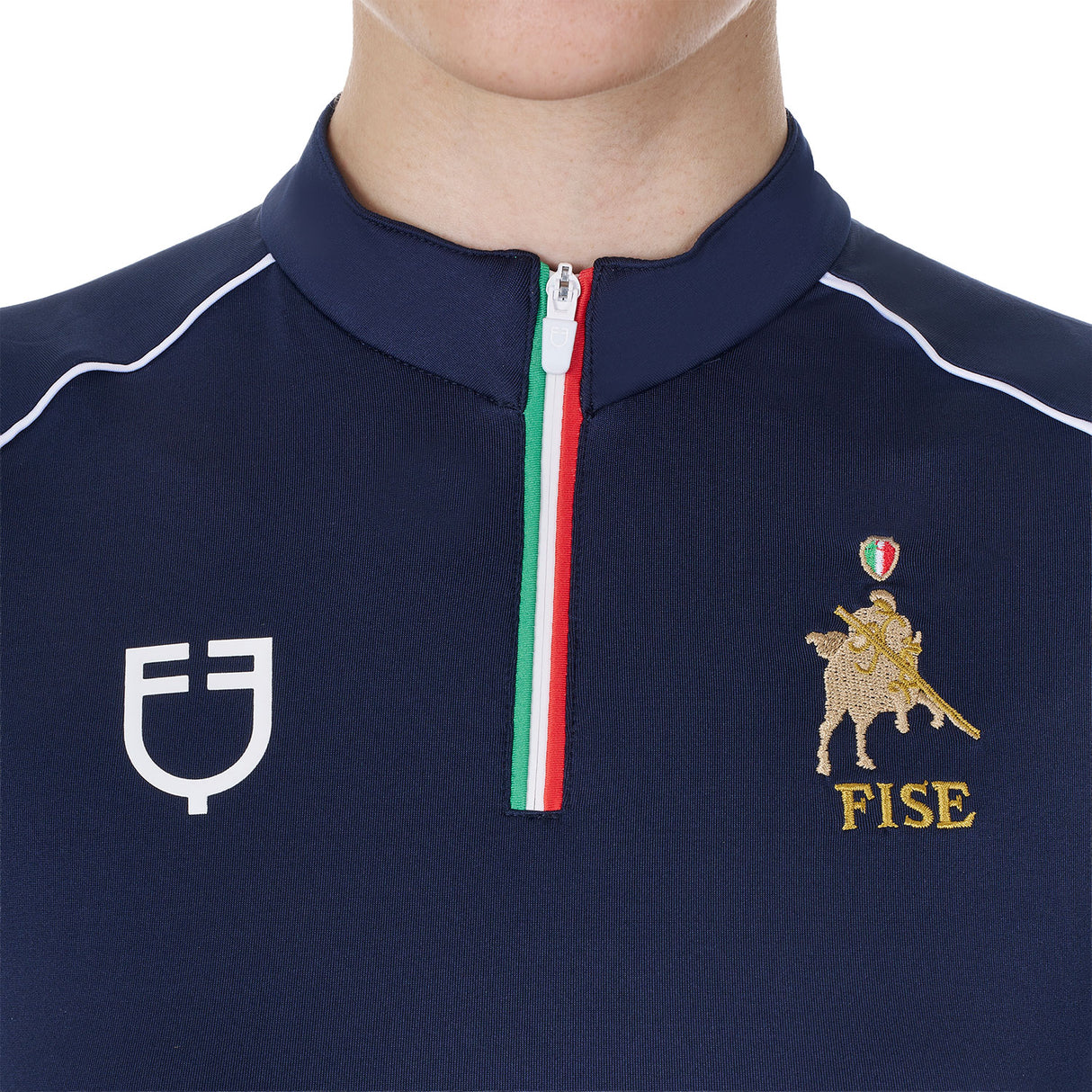 Equestro Women's Training Polo Shirt With Italian Flag Zip Equestro X Fise