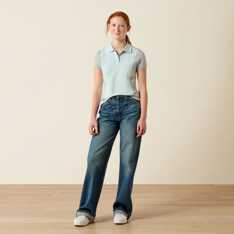 Ariat Youth Taryn Polo Shirt #colour_starlight-blue-heather-grey