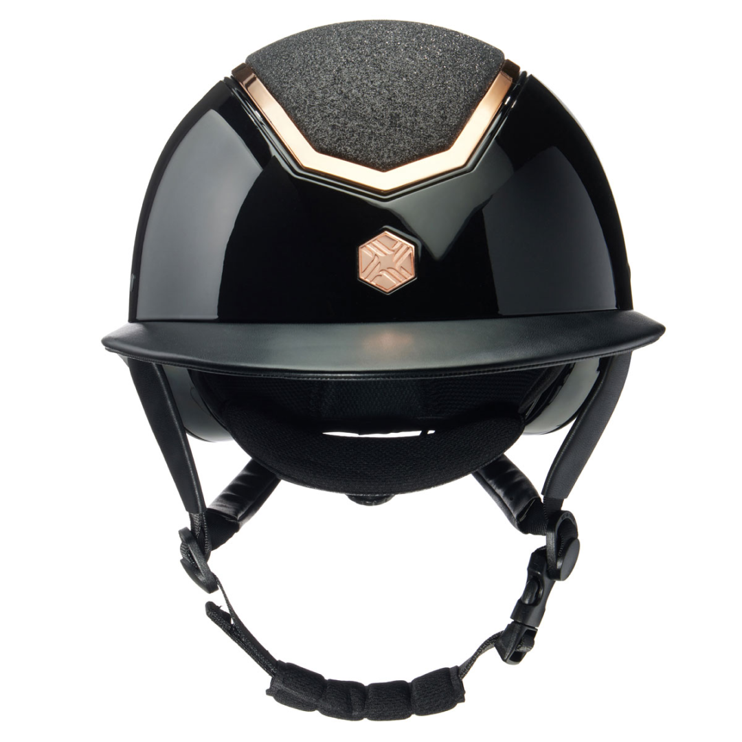 Charles Owen Kylo Sparkly Gloss Wide Peak Riding Hat #colour_black-gloss-rose-gold