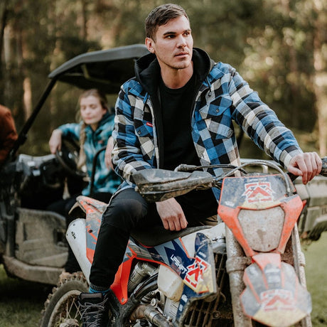 Hard Yakka Quilted Flannel Shacket #colour_blue