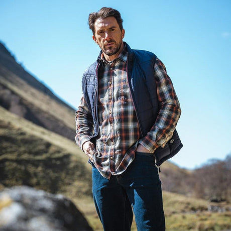 Hoggs of Fife Tiree Herringbone Check Shirt #colour_rust-olive-navy