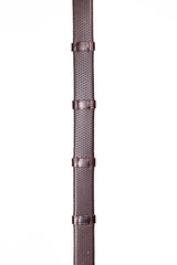 Henry James Small Pimple Hybrid Rubber Reins With Leather Stoppers #colour_havana-brown