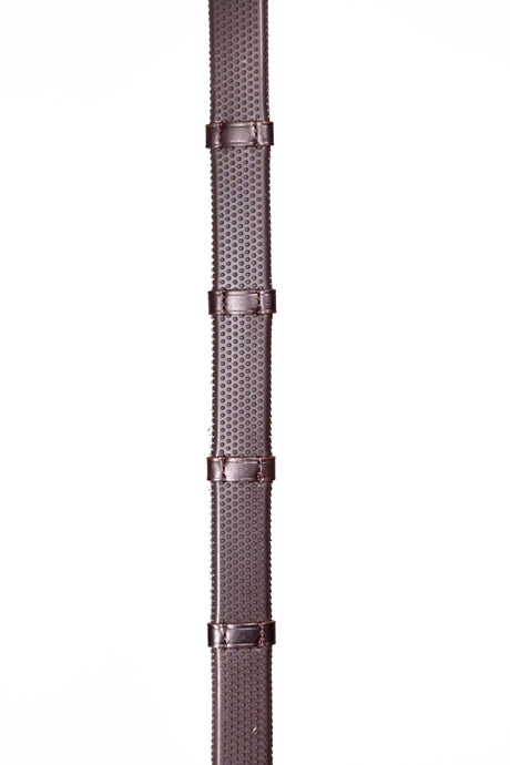 Henry James Small Pimple Hybrid Rubber Reins With Leather Stoppers #colour_havana-brown