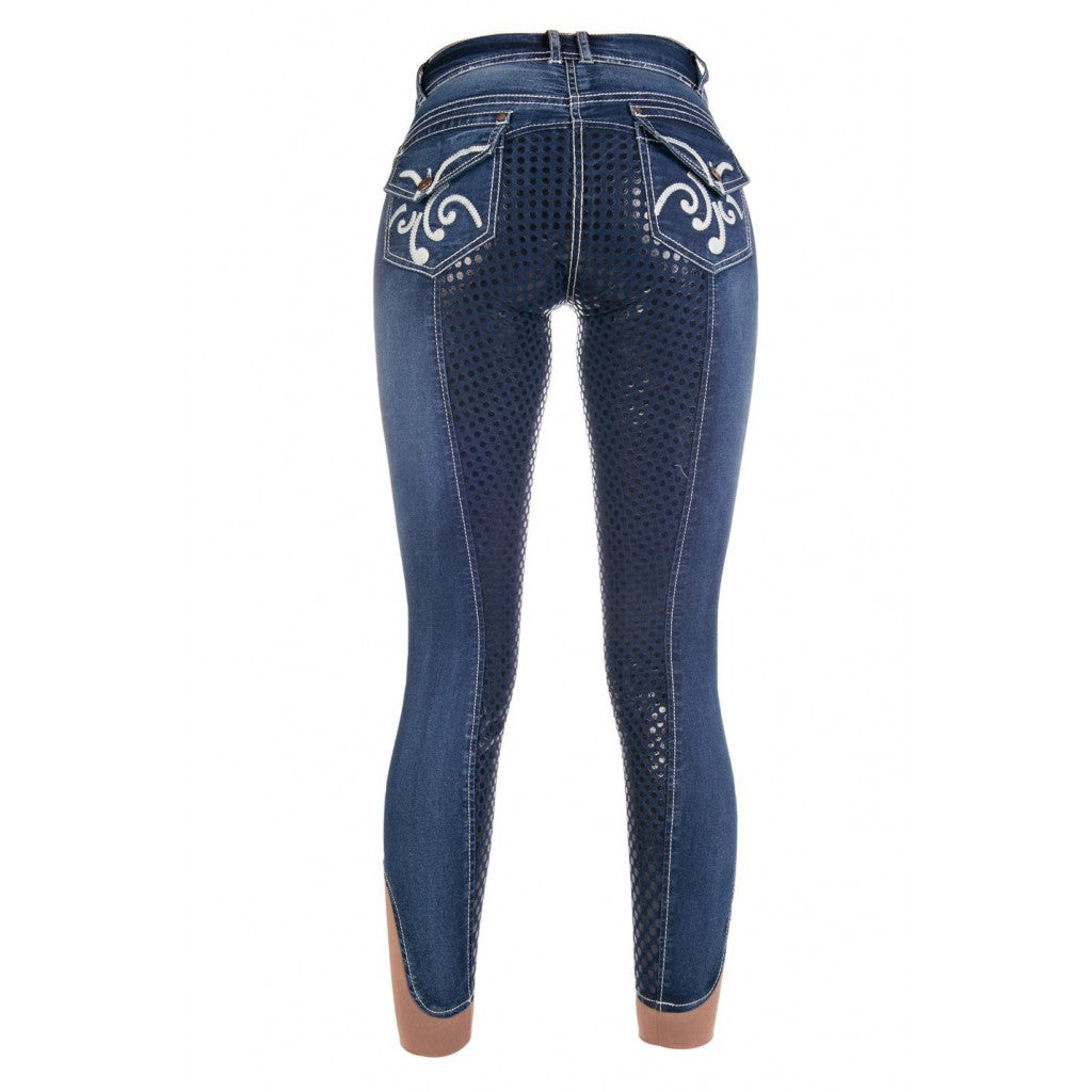 HKM Ladies Riding Breeches -Pasadena- Summer Denim Silicone Full Seat