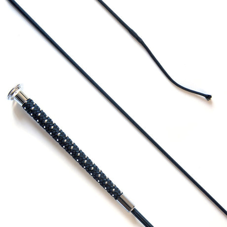 KM Elite Dressage Whip with Silver Braided Grip #colour_black